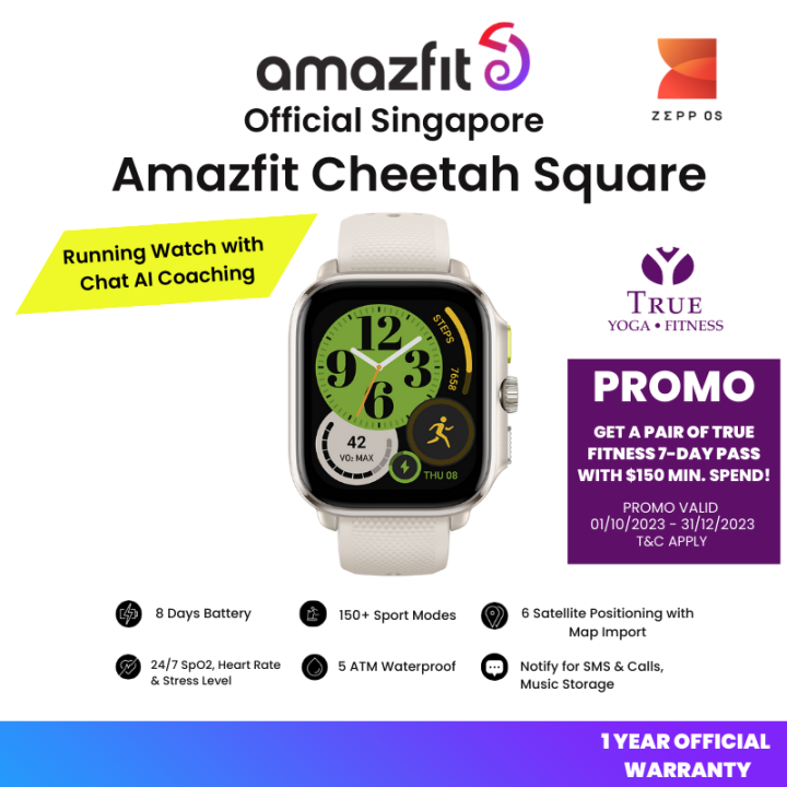 Amazfit Cheetah Square Smartwatch, Music Storage, AI-powered Zepp Coach™, 8 days battery life