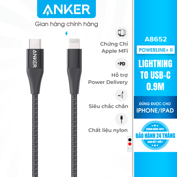 Cáp sạc Anker PowerLine+ II Lightning to USB-C dài 0.9m – A8652 – Hỗ trợ sạc nhanh