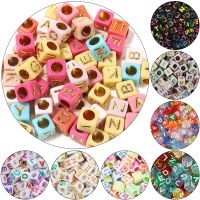 100Pcs/Lot Trendy Acrylic Square Alphabet Beads Large Hole Letter Loose Spacer Bead Jewelry Handmade Bracelet Making Supplies