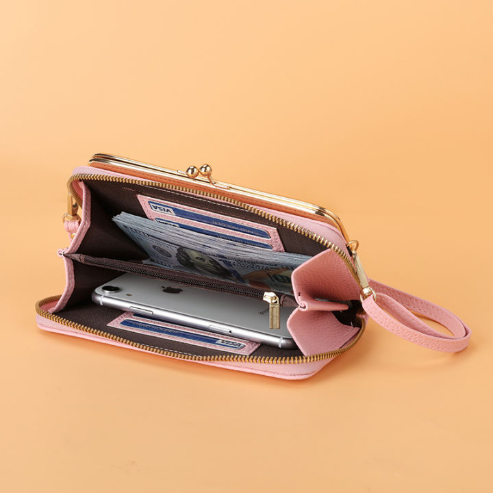 ใหม่ผู้หญิงกระเป๋าเงินสีทึบหนัง-pu-สายคล้องไหล่กระเป๋าศัพท์มือถือบิ๊กผู้ถือบัตรกระเป๋าสตางค์กระเป๋าถือกระเป๋าสำหรับสาวๆ