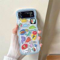 เคสฝาหลังแบบใสพับได้,สติกเกอร์ไดโนเสาร์การ์ตูนน่ารักสำหรับ Samsung Galaxy Z Flip 3 ZFlip 4 5G