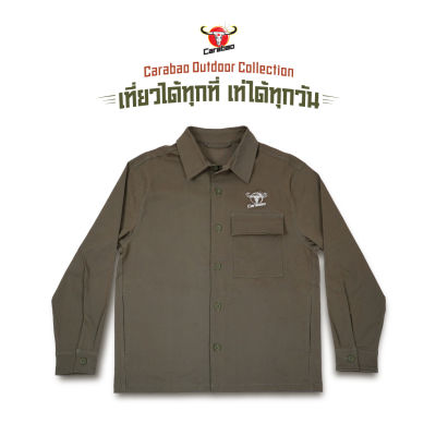 Carabao Outdoor Collection เสื้อแจ็คเก็ตแขนยาว สีเขียวเข้ม ฟอกสีพิเศษ แจ็คเก็ตลำลองสำหรับผู้ชาย