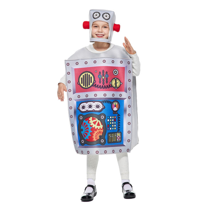 เด็กหุ่นยนต์เครื่องแต่งกายฮาโลวีนเด็กตลกฟองน้ำหุ่นยนต์คอสเพลย์ในการขาย