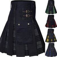 Kilts สำหรับผู้ชาย,ยูทิลิตี้ Kilt,ผ้าฝ้าย100 กางเกงยีนส์ไฮบริด Kilt,กล่องที่ทันสมัยจีบตาหมากรุกแบบดั้งเดิมบุรุษ Kilt กระโปรงยีนส์