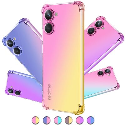 For Realme 10 Pro 5G 10 Pro Plus 4G Phone Case Hybrid Cute Gradient TPU Bumper Shock Absorption Flexible Drop Protection Cover Electrical Connectors