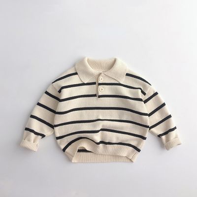 Childrens Striped Sweater Spring And Autumn Turtleneck Pullover Sweater Boys And Girls Sunny Cotton Sweater Winter Baby Clothes