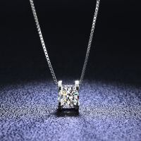 QUKE Real Moissanite Square Pendant Necklace D Color VVS1 Lab Diamonds 925 Sterling Silver For Women Wedding Fine Jewelry PE032