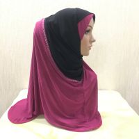 【YF】 H096 fashion muslim amira hijab with rhinestones pull on hoody islamic scarf head wrap pray headbands