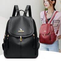 [COD] European and retro solid womens backpack one piece on behalf of multiple zipper ladies schoolbag leisure travel one-shoulder female