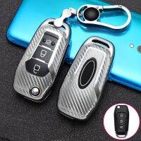 KLNU Ford Everest 2019 TPU คาร์บอนไฟเบอร์กรณีรถ Key Fob กรณี Hard Shell Chain สำหรับ Ford Fusion Fiesta Escort Mondeo Everest Ranger 2019 S Max Kuga 2 Focus MK3 Ecosport กรณีรถ Key ผู้ถืออุปกรณ์เสริม