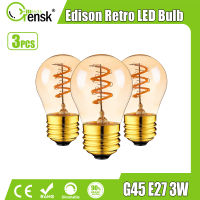 3ชิ้นหลอดไฟ LED ตกแต่ง E27หลอดไฟเอดิสัน Led G45 3W หลอดไฟโคมไฟสีขาวนวลโบราณ2200K สำหรับจี้โคมระย้า