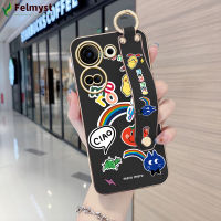 สำหรับ Tecno Camon 20 Tecno Camon 20 Pro (พร้อมสายรัดข้อมือ) ขอบสี่เหลี่ยมนิ่มลายการ์ตูนเด็กผู้หญิงยิ้มเคสชุบเคลือบเคสโทรศัพท์เคสโทรศัพท์สุดหรูชุบ