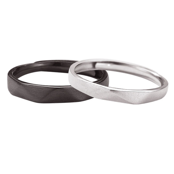 รุ่นสร้างสรรค์-s925-แหวนคู่เงินแท้เพชรสีดำและสีขาวด้านเปิดแหวนคู่แหวนคู่ญี่ปุ่นและเกาหลี