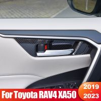 For Toyota RAV4 2019 2020 2021 2022 2023 RAV 4 XA50 Hybrid ABS Carbon Fiber Car Inner Door Bowl Trim Frame Cover Accessories