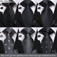 ☽☽ Hi-Tie 8.5cm Black Solid Striped Paisley 100 Silk Mens Business Tie Neck Tie for Men Fashion Luxury Wedding Necktie Gravatas