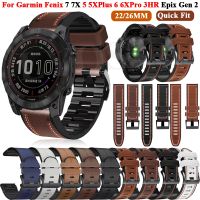 fgbvsdfd 22 26mm Leather Silicone QuickFit Watch Band Straps For Garmin Fenix 7X 7 5/5X Plus 6X 6 Pro EPIX Smartwatch Wristbands Bracelet