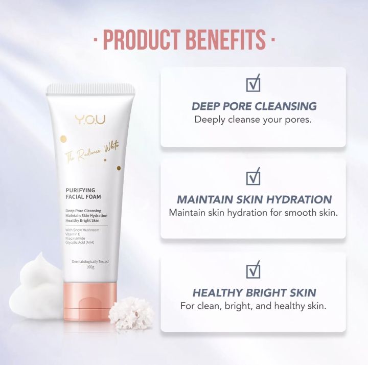 y-o-u-the-radiance-white-purifying-facial-foam-100g-โฟมล้างหน้าเพื่อผิวหน้ากระจ่างใส-เนียนนุ่ม