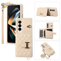 KISSCASE เคสโทรศัพท์พร้อมสายคล้องสายพาดลำตัวพับได้สำหรับ Samsung Galaxy Z Z Fold 5 Fold 3 5G สายรัดข้อมือกระเป๋าเก็บบัตรกระเป๋าสตางค์พลิกตั้งหนังธุรกิจกันกระแทกเคส Galaxy หลัง Z พับ5พับ4พับ3