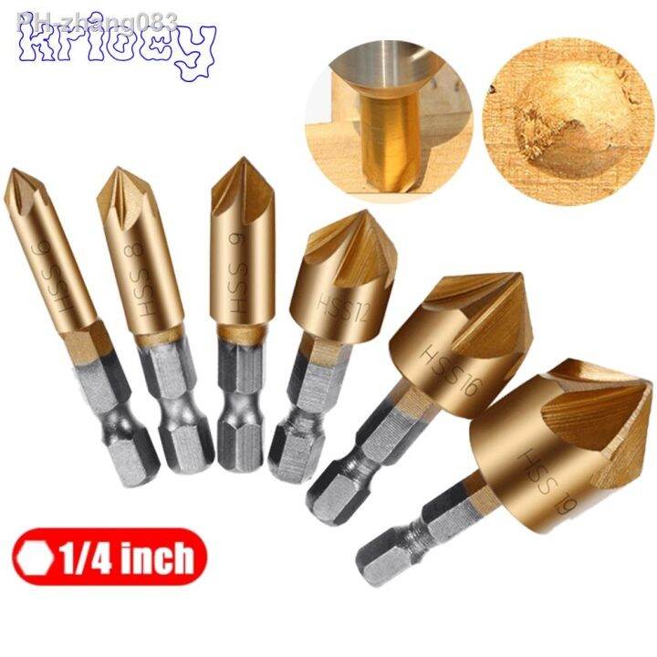 6 Pcs Countersink Drill Bit Set 1/4 39; 39; Hex Shank HSS 5 Flute ...