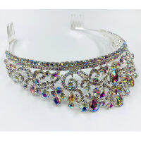 ใหม่สีขาว AB สีมงกุฎเครื่องประดับผมเจ้าสาวคริสตัลลูกปัด tiaras rhinestone มงกุฎหูฟังผู้หญิงงานแต่งงานอุปกรณ์เสริมผม HOT