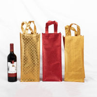10PCS Red Gold Checkered Double Single Bottle Red Wine Bag Non- Portable Hand Handle Pouches Champagne Drink Beer Gift Bags
