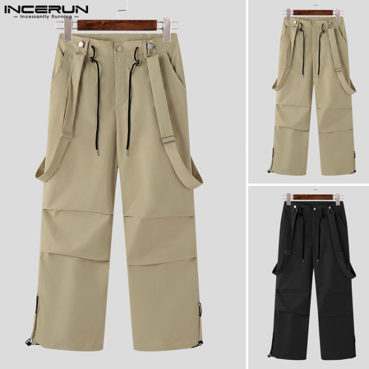 incerun-กางเกงคาร์โก้กางเกงขายาวสบายๆมีเชือกรูดสำหรับผู้ชายกางเกงลำลอง-สไตล์เกาหลี