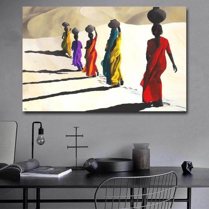 scandinavian-canvas-painting-african-woman-walking-in-desert-posters-prints-wall-art-picture-for-living-room-wall-decor-cuadro