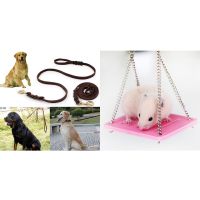 2M Long Leather Braided Pet Dog Walk Traction Collar Strap Training Leash Lead &amp; Hamster Toys Swing Hanging