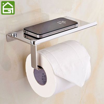 SUS304 Stainless Steel Wall Mount Toilet Paper Holder Bathroom Tissue Holder with Mobile Phone Storage Shelf Bathroom Counter Storage