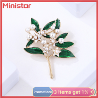 Ministar เครื่องประดับแฟชั่นสำหรับผู้หญิงคุณภาพสูงเข็มกลัดมุกใบเขียวดอกไม้เคลือบสีขาวทันสมัย Gesper Syal