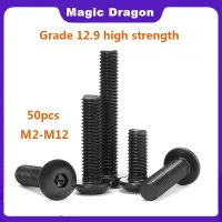 50pcs/Lot M3 M4 M5 M6 M8 M10 Class 12.9 round head hexagon socket screw pan head hexagon socket screw round cup screw Nails Screws Fasteners