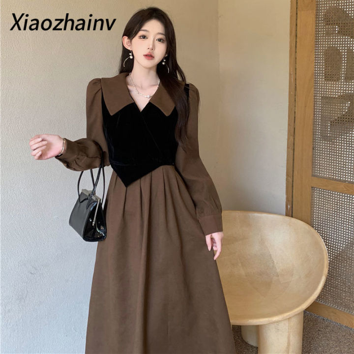 Xiaozhainv Váy Dài Tay Có Ve Áo Hai Mảnh Giả Kiểu Hàn Quốc Cho Nữ ...