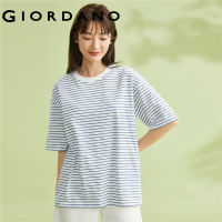 GIORDANO ผู้หญิง เสื้อยืดแขนสั้น คอกลม ไหล่ตก ผ้าฝ้ายถักลาย Free Shipping 13323216