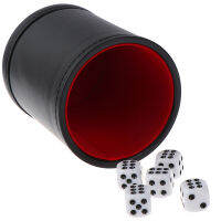 Double layer Dice Cups New Black PU Leather Red Flannel Dice Cup Bar Game Supplies With 5pcs Dices