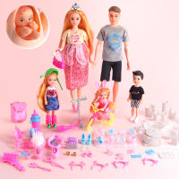 6 People Family Doll Set With 70 Accessories Pregnant Mom Dad Son Baby Kelly Dolls For Girls Fashion Kids Children Playhouse Toy