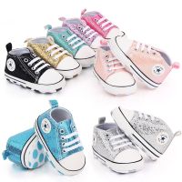 COD DSFGERERERER LOK03779 Newborn Shoes Baby Fashion Cute Sequins Design Canvas Shoes Girls Boys Pre-Walker Soft Sole Non-slip Shoes 0-12 Months