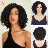 Magic 12Inch Short Bob Wigs Afro Kinky Curly Wig Synthetic Hair Dreadlock For Black Women Natural Burgandy Soft Hair Cosplay Wig  Hair Extensions Pads