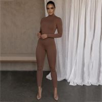 Autumn Turtle Neck Jumpsuit Women Solid Color Black Brown Long Sleeve Skiing Bodysuit Club Outfits Manga Larga Mujer