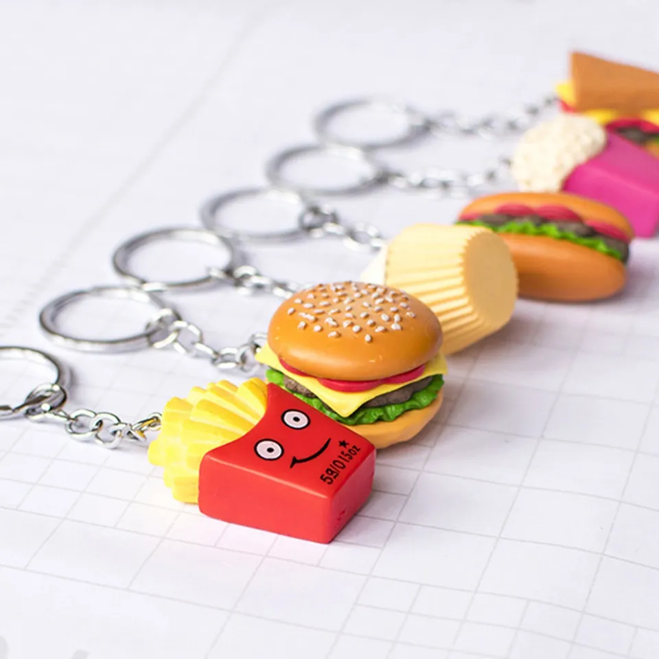 1pc Creative Simulation Food Keychain Pendant, PVC Soft Rubber Hamburger Fries Pizza Hot Dog Toy Keychain Gift,$0.99,Temu