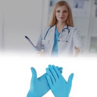 ถุงมือยางไนไตร ถุงมือยางไนไตรสีดำ ตรวจโรค กันสกปรก กันเสมหะ สีฟ้า แบบไม่มีแป้ง และมีแป้ง ชนิดหนาพิเศษ 100 คู่/กล่อง 1