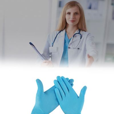 ถุงมือยางไนไตร ถุงมือยางไนไตรสีดำ ตรวจโรค กันสกปรก กันเสมหะ สีฟ้า แบบไม่มีแป้ง และมีแป้ง ชนิดหนาพิเศษ 100 คู่/กล่อง