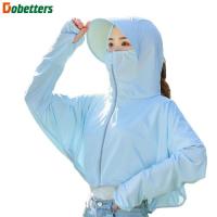 COD DSFDEFERWWWW 【Dobetters】Women Ice Silk Sun Protection Clothing Sun Hat Outdoor Sun Protection Shirt UV Protection Sunscreen Long Sleeves Jacket