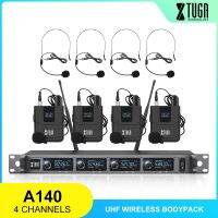 XTUGA 4-Channels UHF Wireless Microphone System With 4 Bodypack Headset and Lapel Mic Professional for Stage Church Family Party