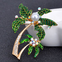 Zlxgirl jewelry summer style coconut tree brooch creative green color pearl brooch of womens wedding bridal scarf pins Headbands