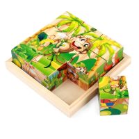 Nine Piece Six-sided 3D Jigsaw Cubes Puzzles Tray Wooden Storage Toys For Children Kids Educational Toys Funny Games