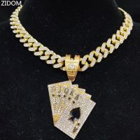 Men Women Hip Hop playing card Pendant Necklace With Crystal Cuban Chain HipHop Iced Out Bling Necklaces Fashion Charm Jewelry Fashion Chain Necklaces