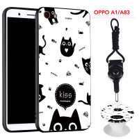 มาใหม่ล่าสุดเคสซิลิโคนนิ่มสำหรับ A1 OPPO/A83เคสโทรศัพท์มีลวดลายและเชือกแบบเดียวกันสำหรับ OPPO ขาตั้งโทรศัพท์