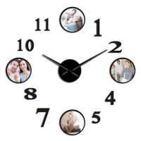 ZZOOI Custom Personalized Images Photos DIY 3D Acrylic Wall Clock Picture Frame Self Adhesive Mute Watch Family Friends Memory gift