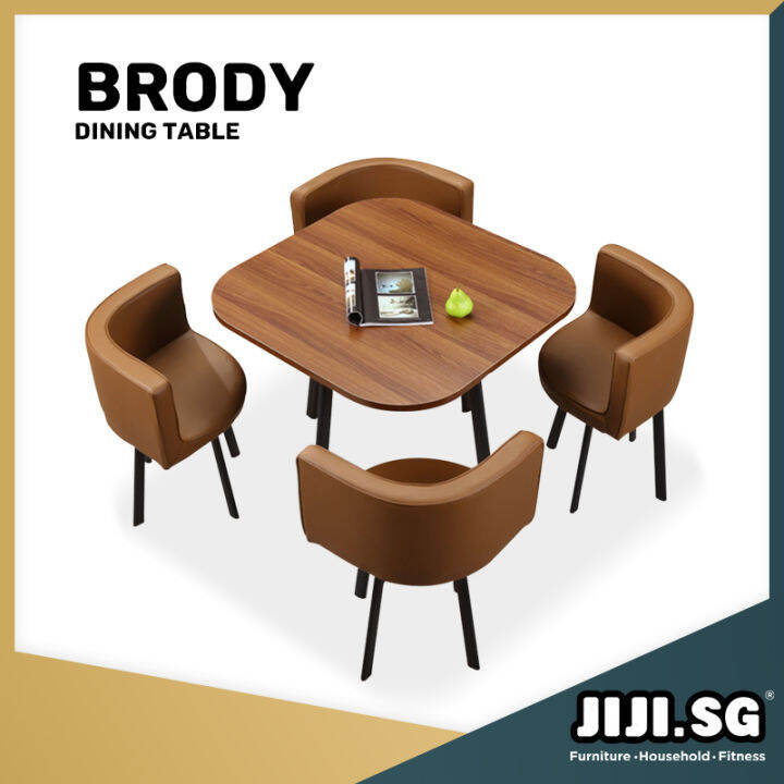 (JIJI.SG) Brody Square Dining Table Set (1 Table W/ 4 Chairs) Leather