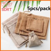 ถุงกระสอบธรรมดา5ชิ้นจากผ้าฝ้ายถุงของขวัญปอกระเจาที่จัดเรียงขนม Pouch Serut ของชำร่วยแต่งงาน